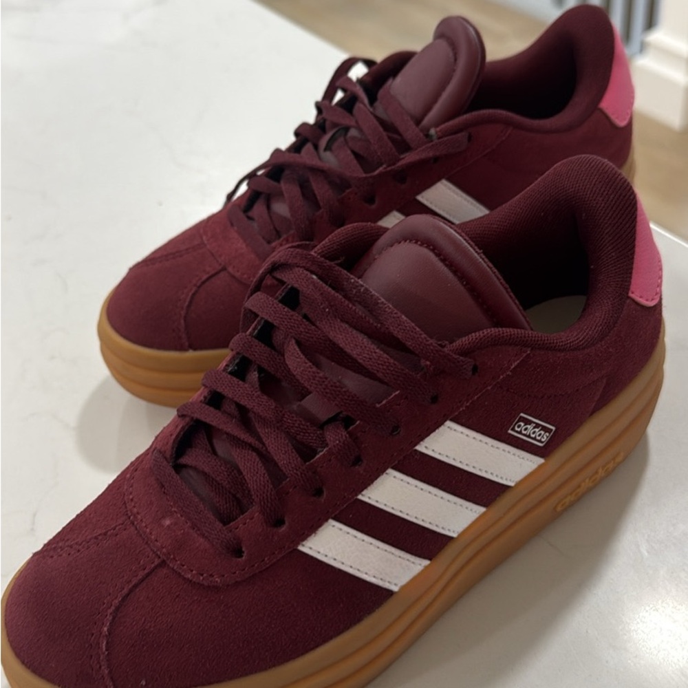 Adidas Maroon Sneakers with Platform Insole